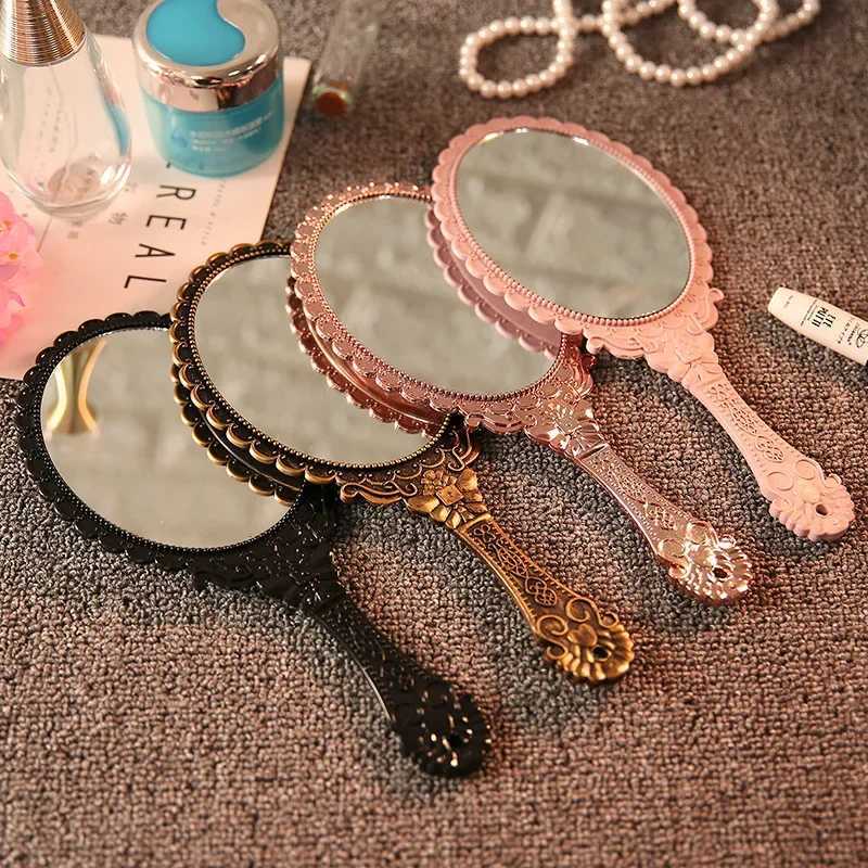 1 pcs Vintage Carved Handheld Vanity Mirror Makeup Mirror Hand Mirror Handle Cosmetic Y240819