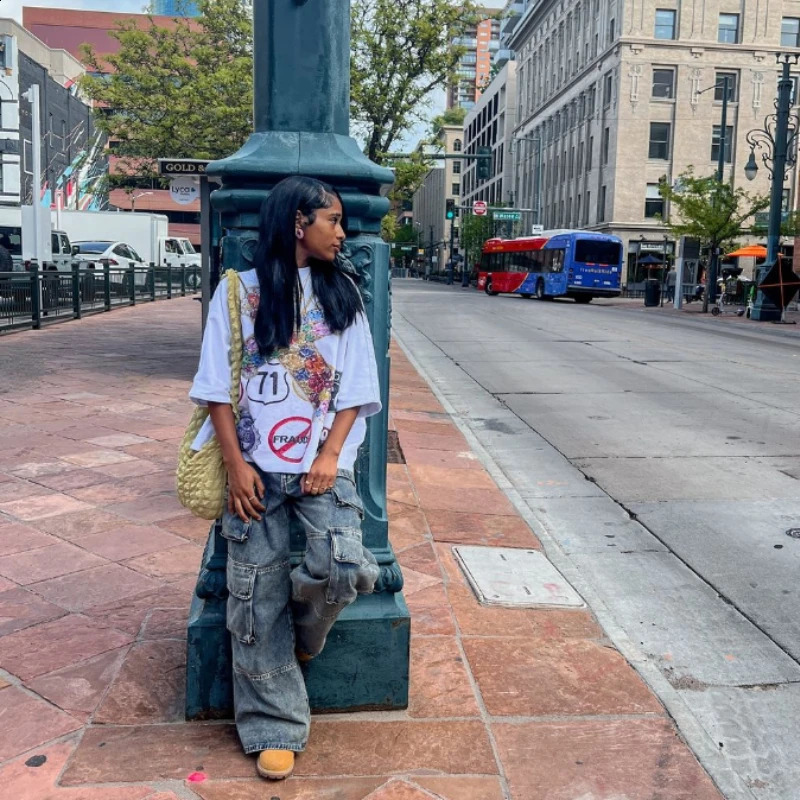 2024 American Y2K loose fashionable loose oversized short-sleeved mens summer pure cotton era casual street tops for women 240819