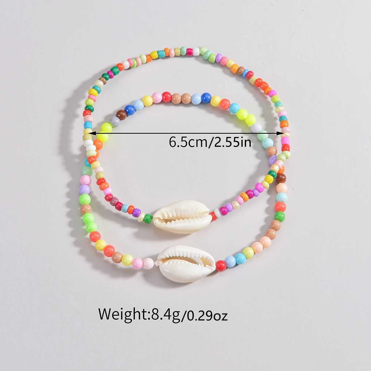 2 Bohemian style colored beaded shells for womens ankles W240815