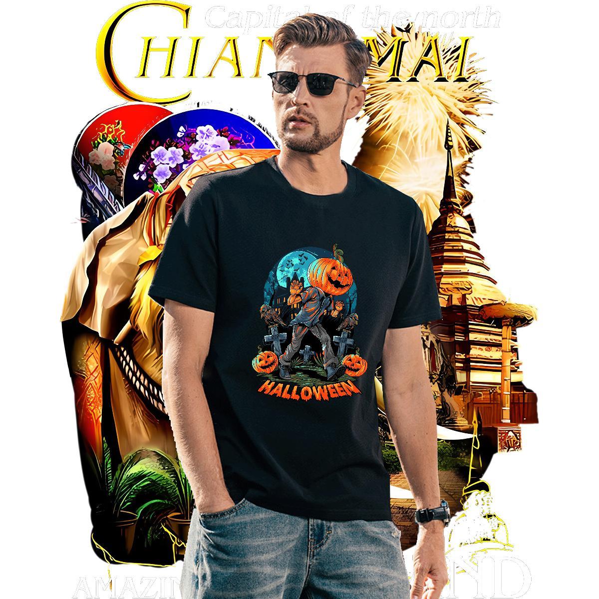 Cool Design Men T Shirts halloween Round Neck Short Sleeve Street Anime Print 230g 100% Cotton Mens Tshirts New Clothings