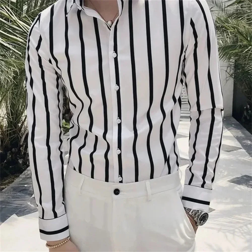 Mens Shirts Formal Loose Men Striped Office Solid Shirts Promotion Elegant Slim Shirts Fast XS-6XL 240820