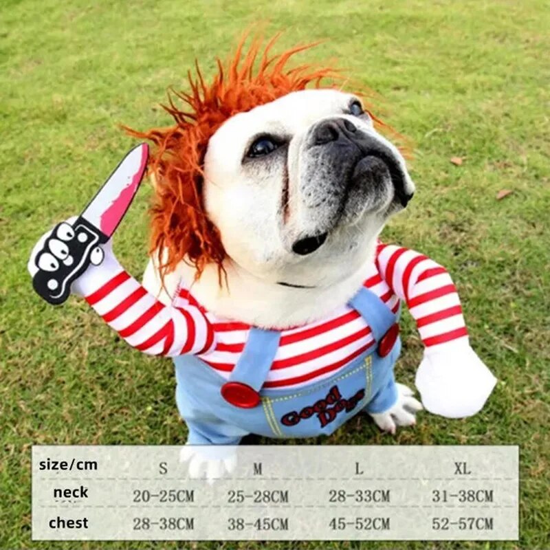 Transformation Halloween Outfit for Dogs Funny Bloody Doll with Knife Theme
