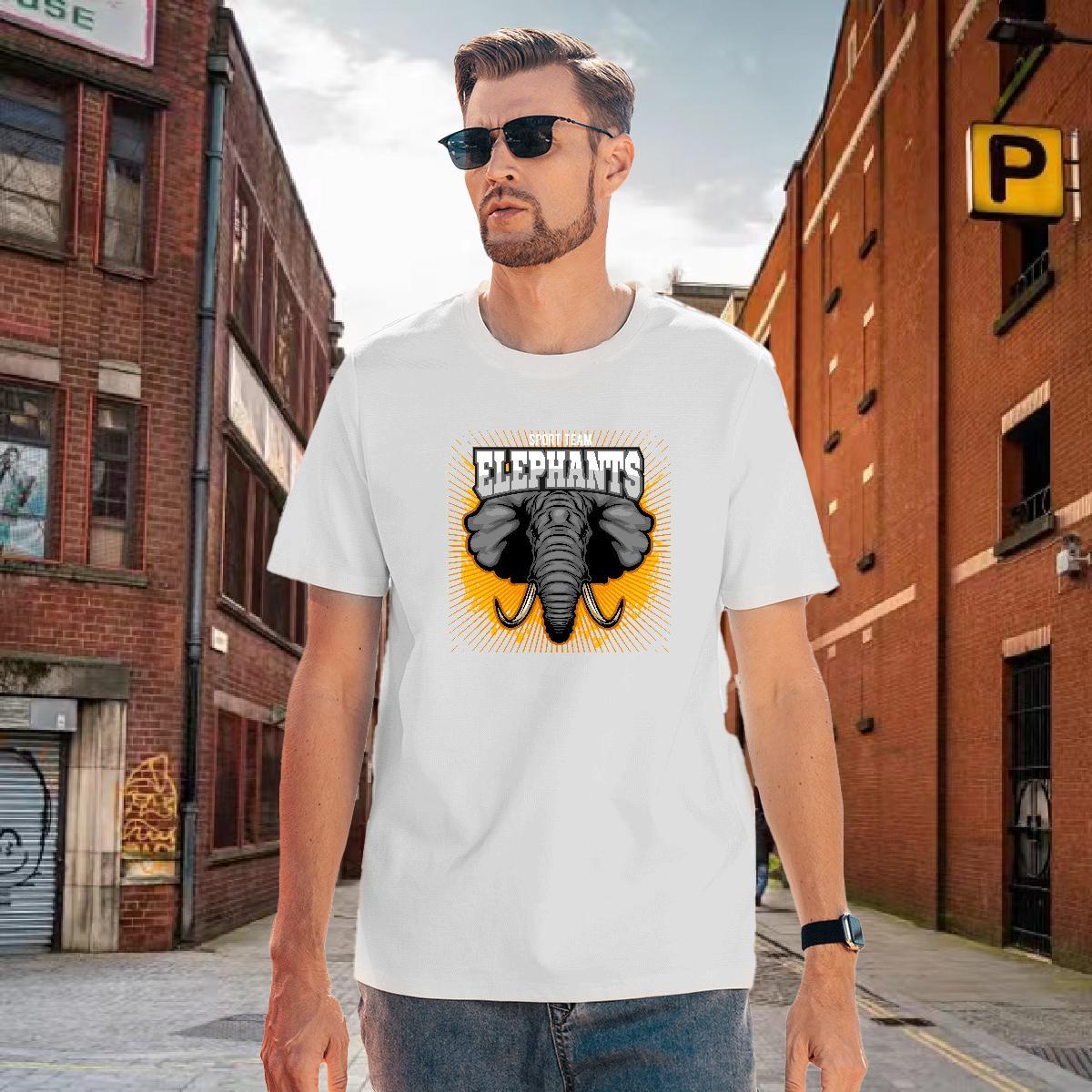 Soft T-Shirts elephant Crew Neck Street Graphic 230g 100% Cotton Men Tops Tees New Designer Clothes