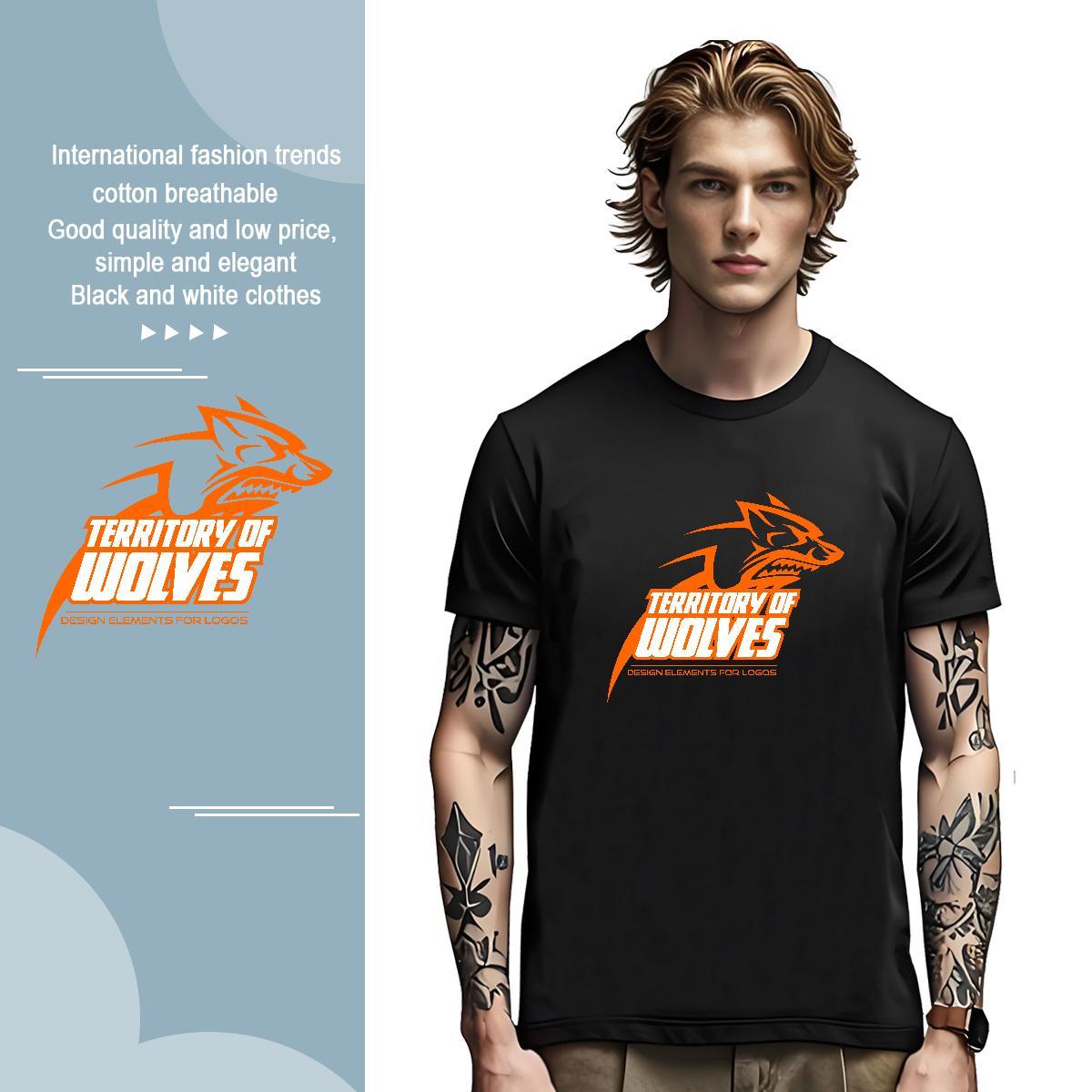 Unisex Men T Shirts wolf Breathable Spring Summer Asian Size 230g Pure Cotton Tshirts Classic Casual Top Tees