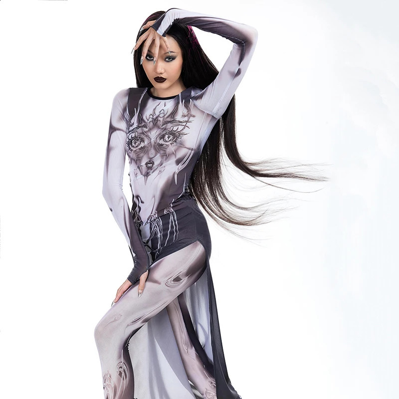 BUILDINGB Women Sexy See Through Spring Autumn Long Sleeve Dress Party Club Streetwear Bodycon Fall Long Dress 240819