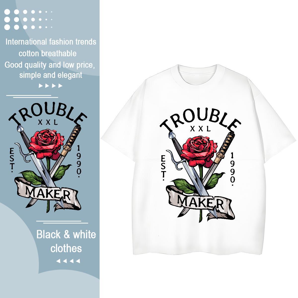 Free Shipping Couples T Shirts rose Home Outdoor 230g Pure Cotton Polos Breathable Crew Neck Loose T Shirts Men Custom Printing