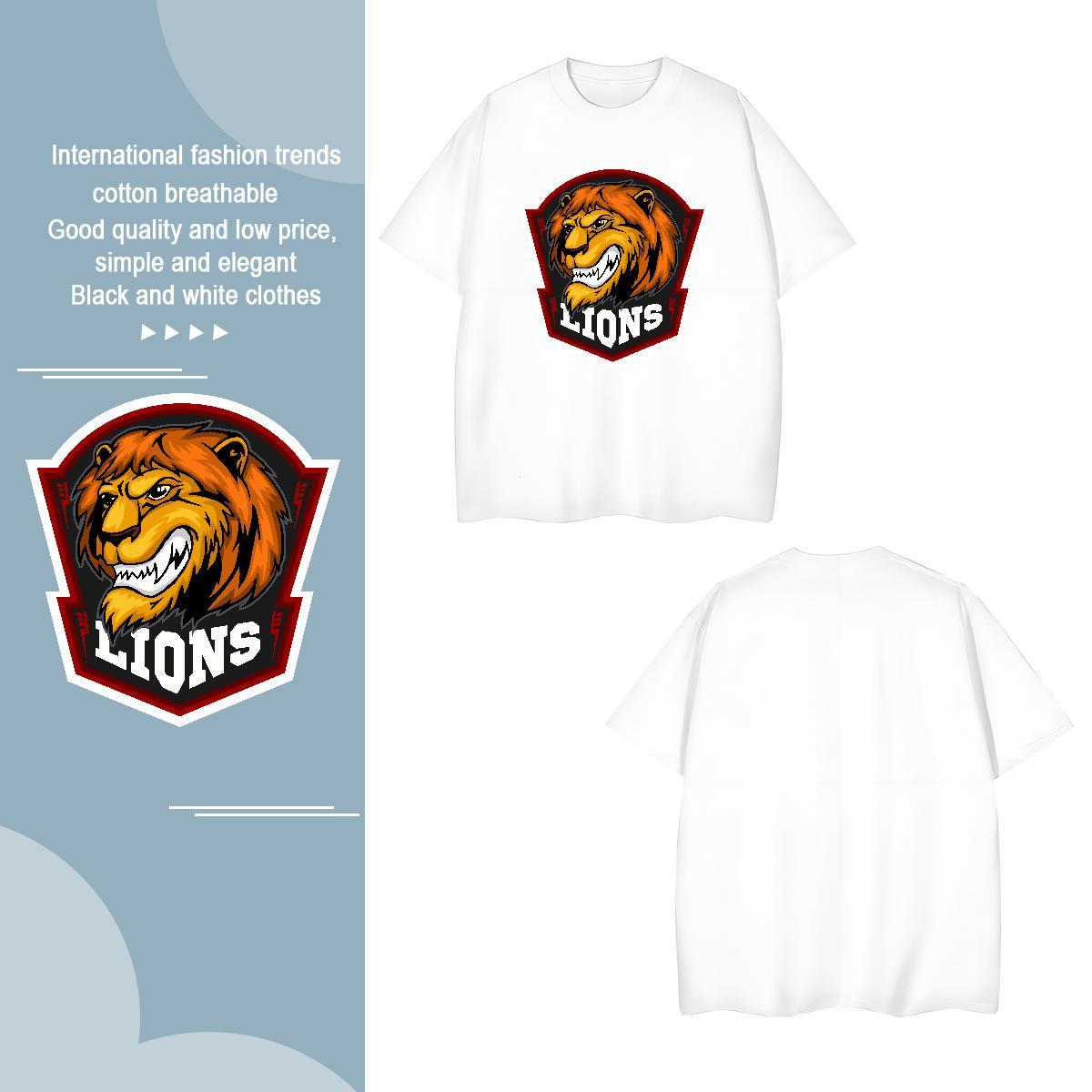 Unisex T shirt lion O Neck Short Sleeves Street wear Hip Hop Anime 230g Pure Cotton Couples T Shirts Fashion New Wear