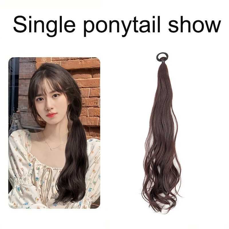 22 inch synthetic womens long curly ponytail with extended elastic and brushed hair fluffy and elegant wig W240817