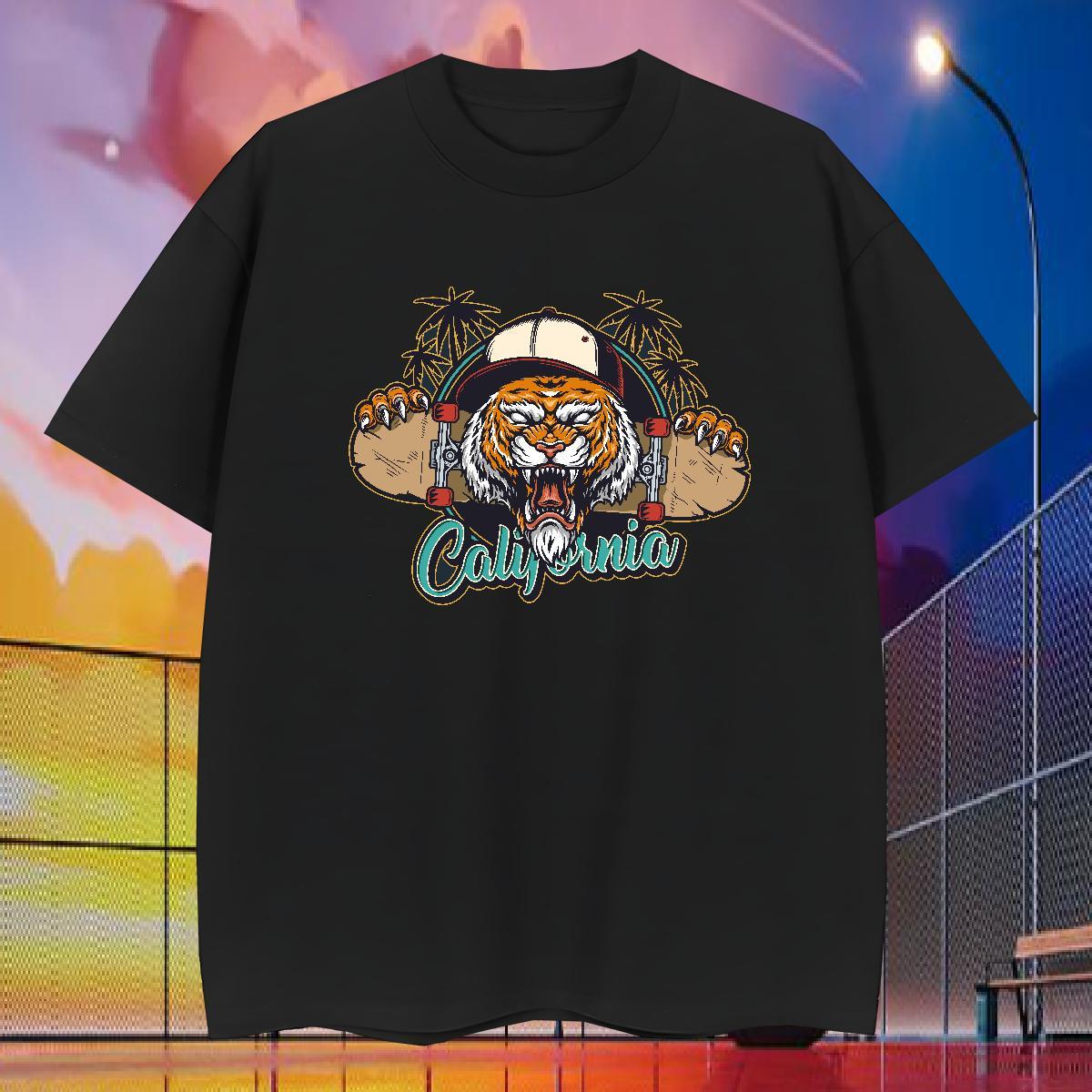 Customized Men Tees tiger Daily Wear 100% Cotton 230g Tops Short Sleeve Soft Popular T shirt White Plus Size
