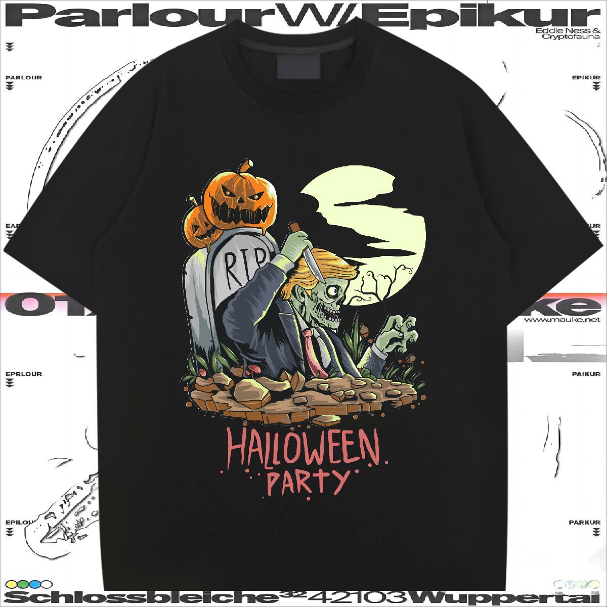 Cool T-Shirts halloween Breathable Crew Neck Casual Daily Wear Cartoon Print 230g Pure Cotton Couples T Shirts Fashion New Tee Shirt