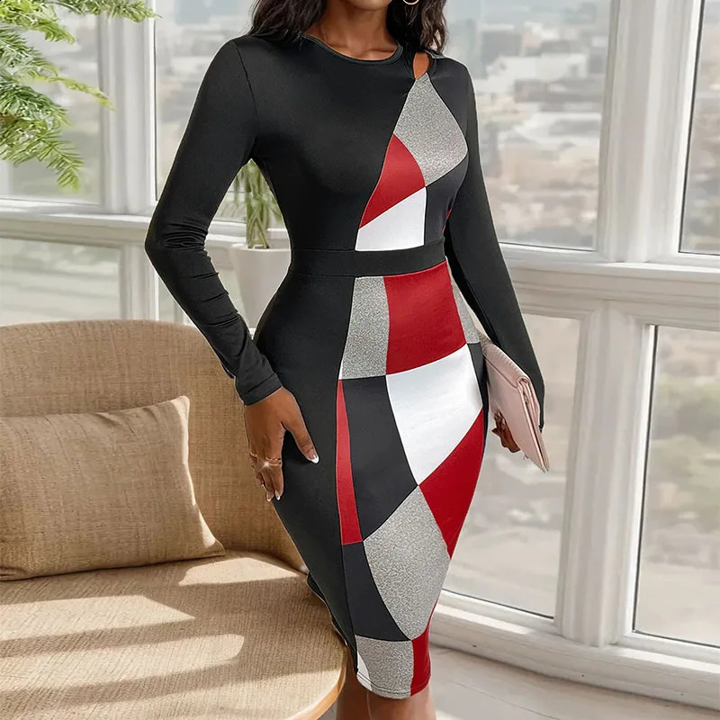 Autumn Slim Fit Commuting Dress with Geometric Shape High Waisted Long Skirt for Women Hip Hugging Skirt 240819