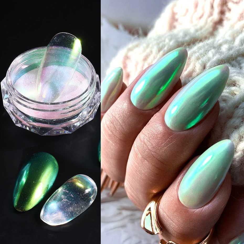 Aurora Glass Chrome Nail Powder Gloss Mirror Rubbing Dust Mermaid Fairy Pigment DIY Summer Wedding Glitter Manicure Decor FlashXJ240815