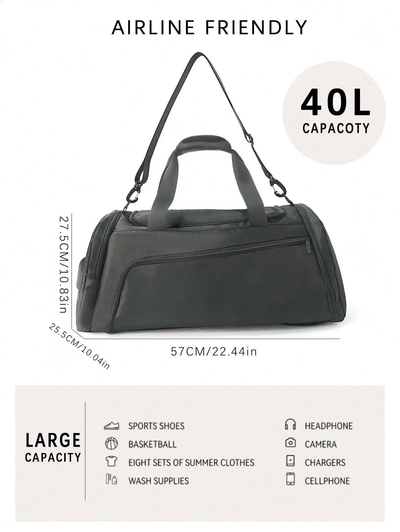 1pc Unisex Large Capacity Dry And Wet Separation Travel Bag Fitness Bag Sports Bag Suitable For Outdoor Travel Business Trip 240819