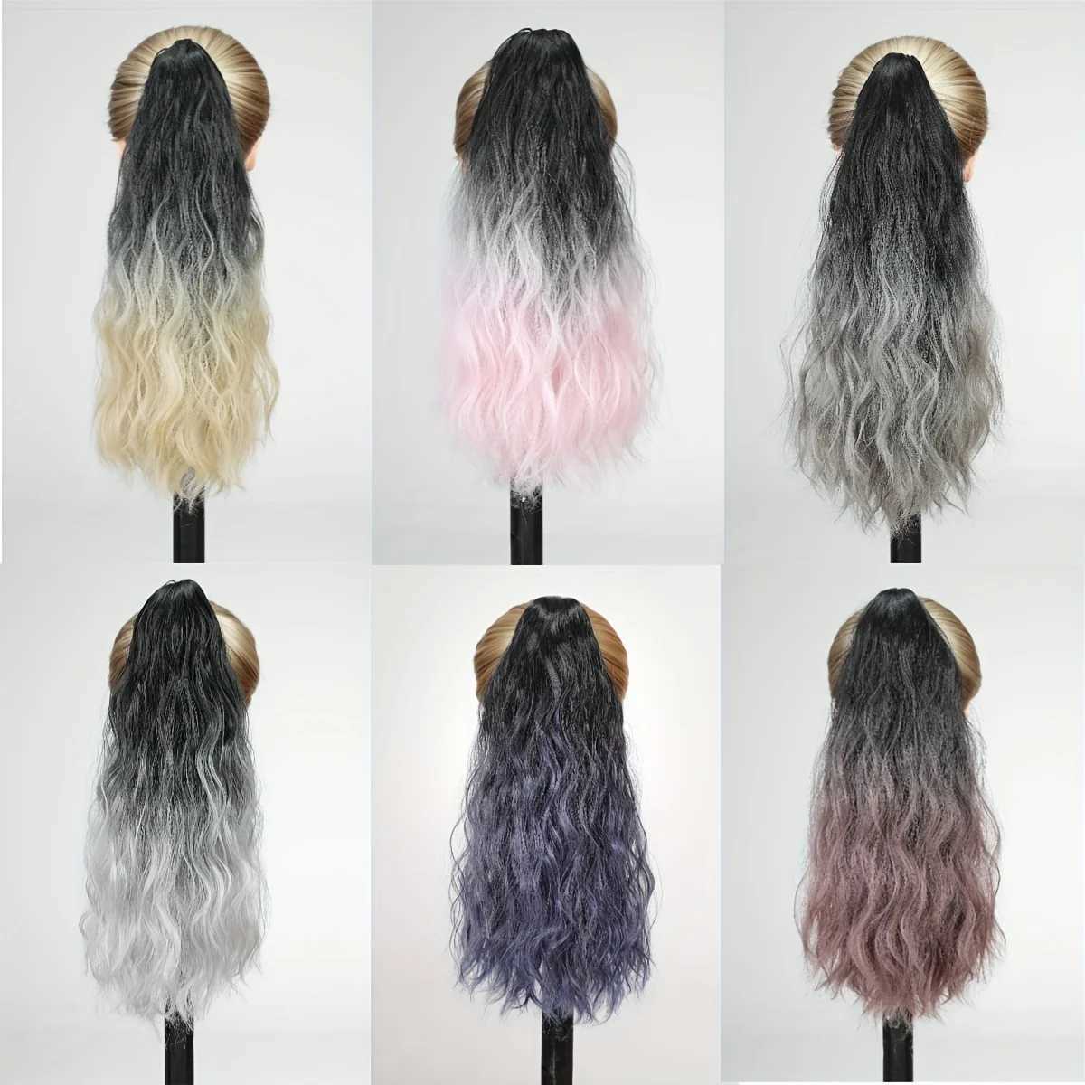 18 inch synthetic fluffy Wig gradient water pattern grab clip with long curly hair ponytail female hair accessory extension W240817