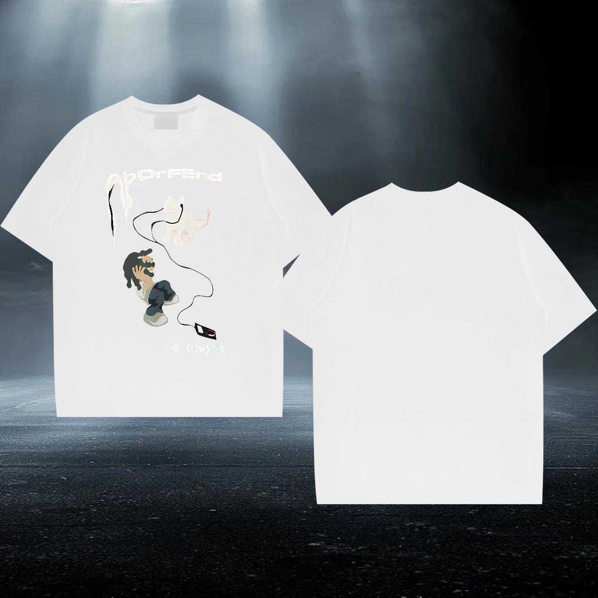 Wholesale Tshirts cat Daily Outfit 230g 100% Cotton Tops Shirt Pure Cotton Brand T Shirt For Man Black White
