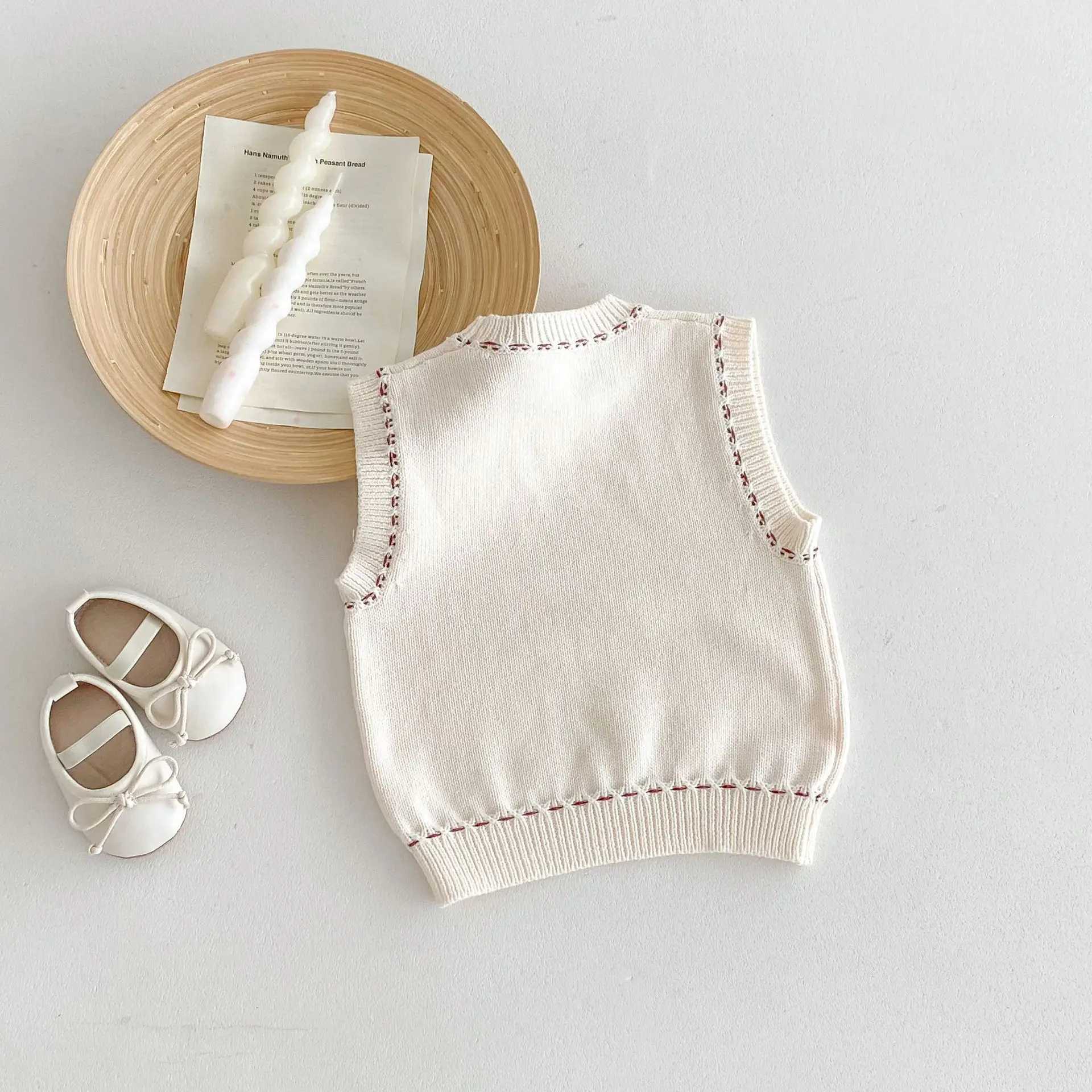 Autumn New Children Knitted Vest Solid Versatile Boys Girls Sleeveless Sweater Toddler Casual Pullover Tops Kids ClothesXJ240819