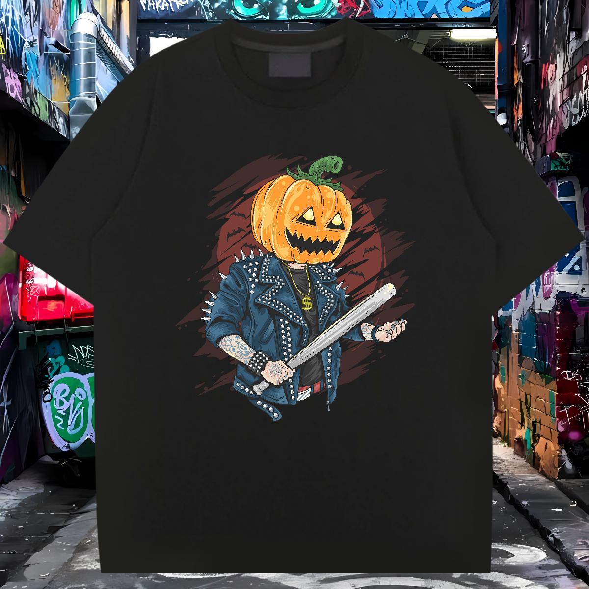 Comfortable T Shirt For Man pumpkin Round Neck Short Sleeve Anime Printing Street Black Oversized 230g Cotton Men Tops Tees Stylist Tops Shirt