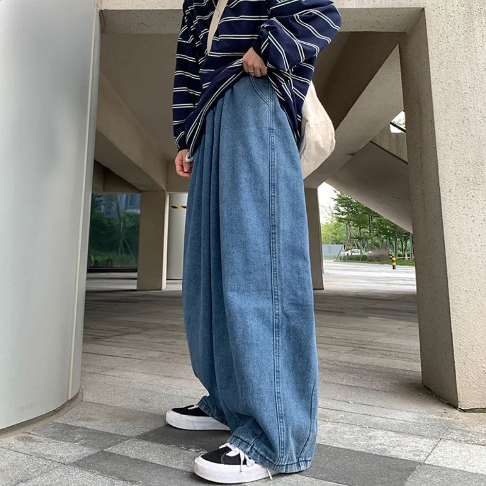 Y2k Jeans Mens Personality Solid Color Classic Korean Fashion Denim Trousers Male Harajuku Jeans Straight Wide Leg Pants 240819