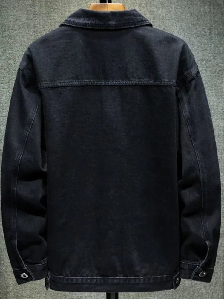 Denim jacket mens autumn cargo jeans black lowpriced fabric board elastic ner Korean style G 240809