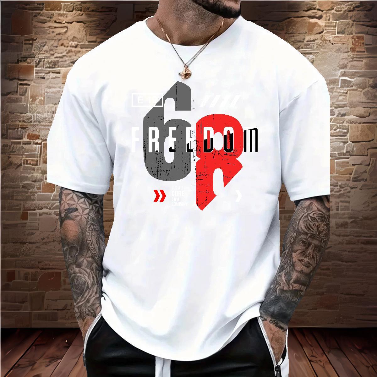 Comfortable freedom 230g 100% Cotton Men Clothes T-Shirt Street O Neck Short Sleeves T Shirt For Man Classic Anime Print Tees