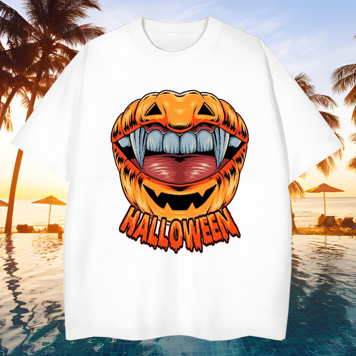 High Quality T Shirts Men halloween Crew Neck Breathable Summer Casual Cartoon Print 230g 100% Cotton Tshirt for Man Woman DIY Customized Wear