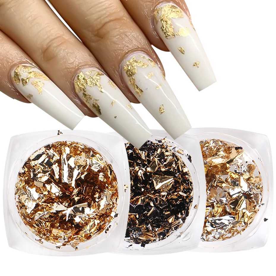 1Box 3D Irregular Aluminum Foil Glitter Sequins For Nails Gold Sliver Double Sided Design Sparkly UV Gel Polish Nail DecorationXJ240815