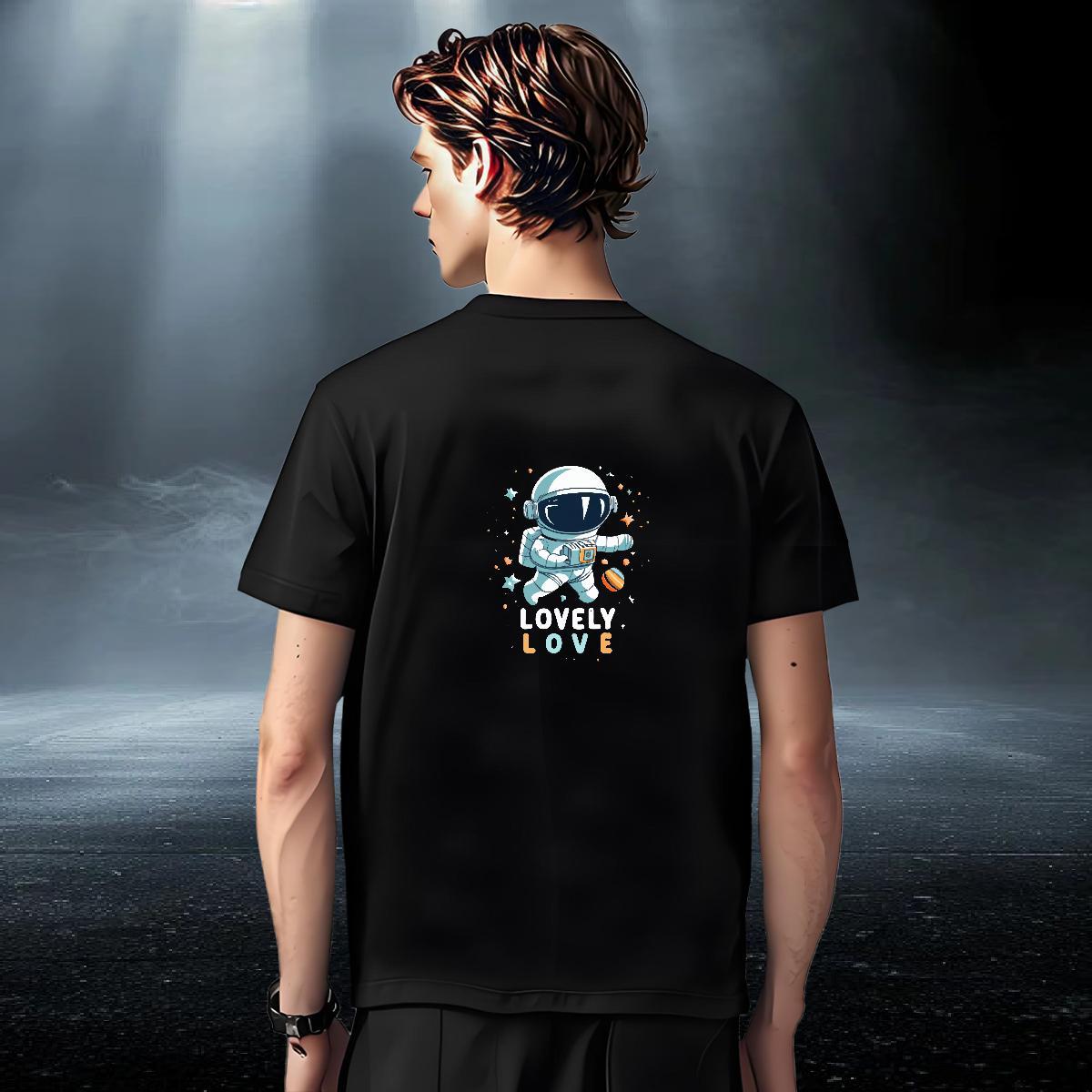 Loose Men Tshirts Hip Hop Street 230g 100% Cotton Black White Breathable Short Sleeve spaceman T shirt DIY Tee Shirt