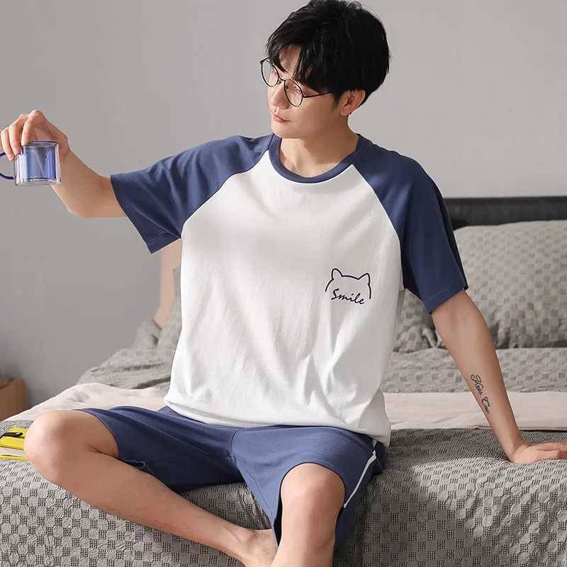 Mens cotton summer pajamas short sleeved cartoon boys pajamas thin pajamas new styleW240719