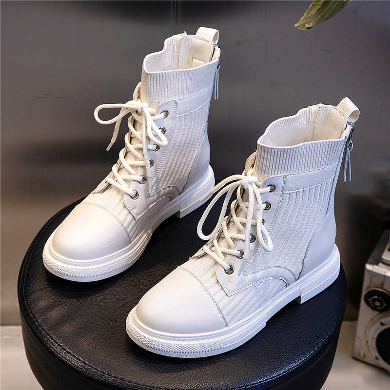 Ddmysports Martin New Autumn Winter British Style Thick Sole Socks Short Boots Children S Mid Sleeve Genuine Leather Women Shoe Trend OUTDOOR