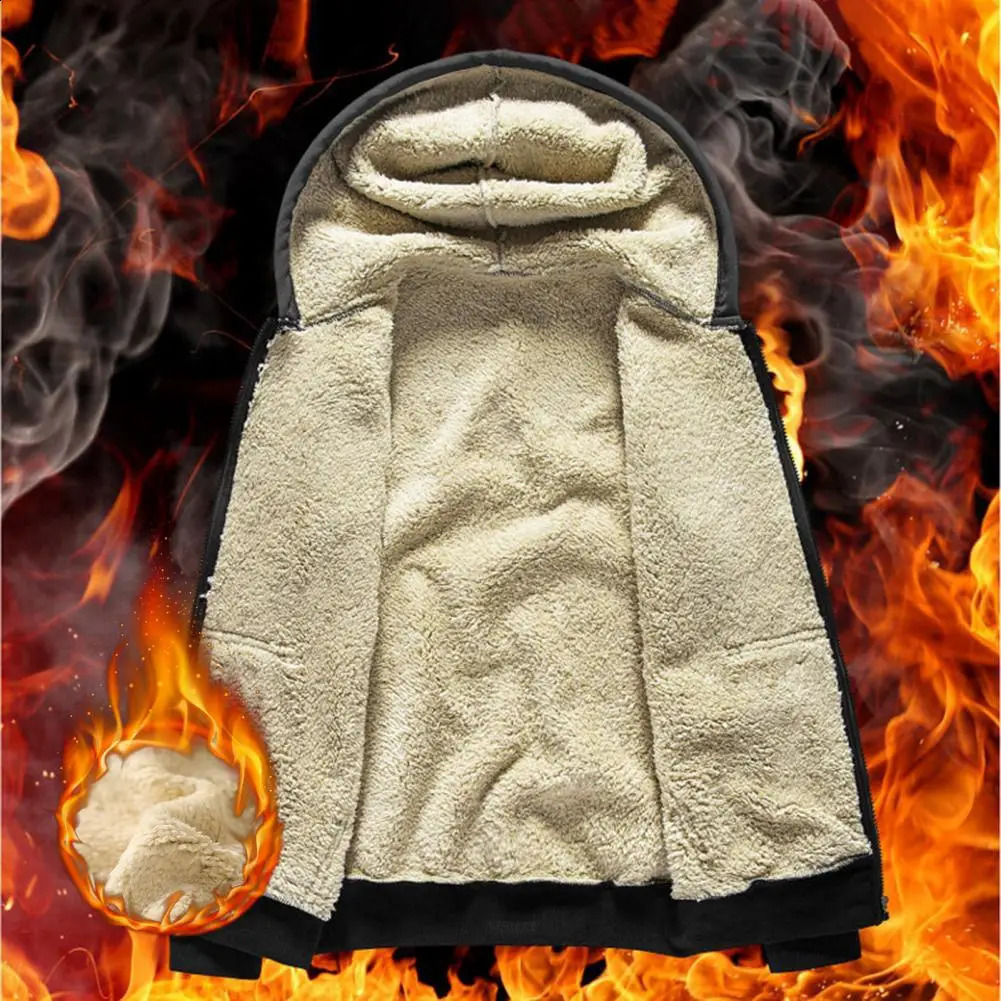 Fashionable sportswear jacket with front pocket warm zipper cashmere mens and womens winter solid color plush lining open top hooded sweatshirt 240819