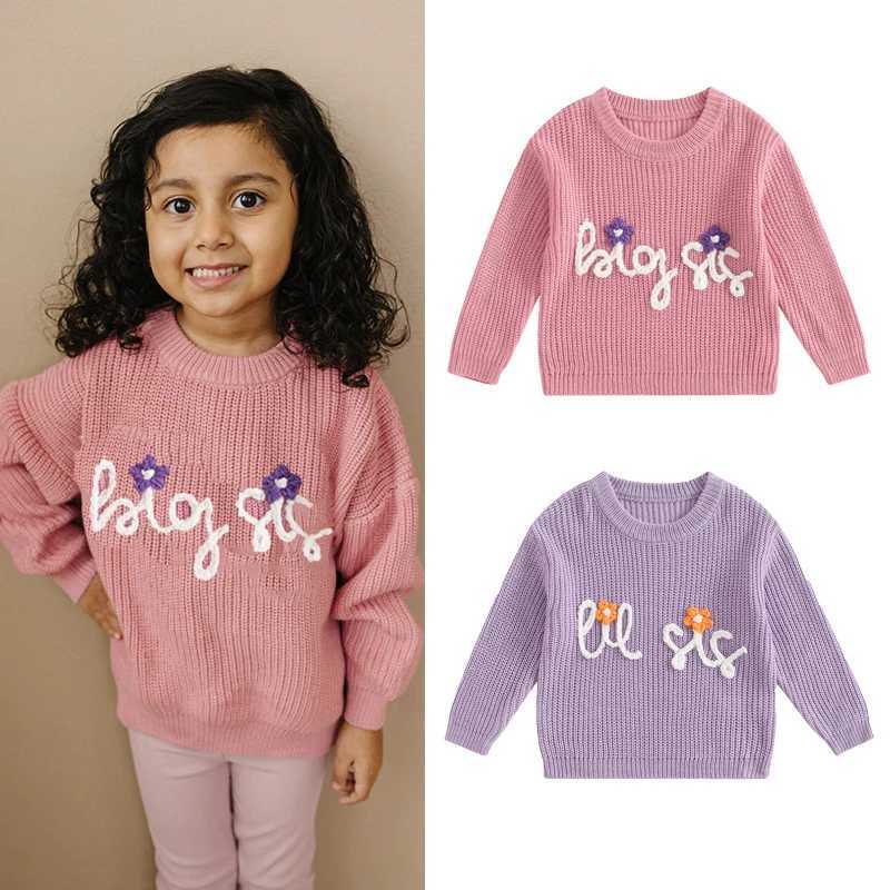 FOCUSNORM 0-3Y sisters matching children girls boys knitting sweater long sleeve flower letter embroidery zipper knitting W240820