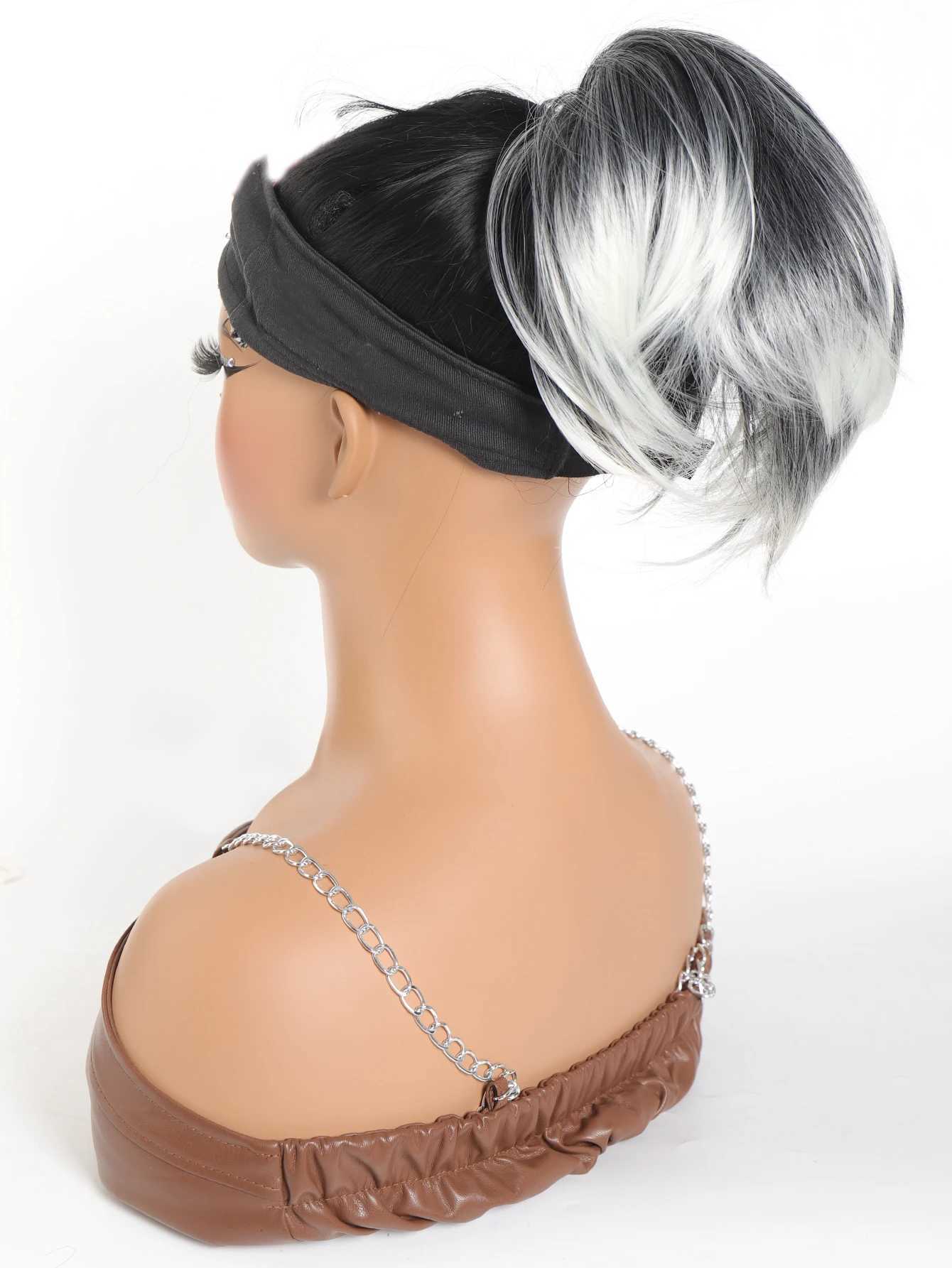 Synthetic Claw Clip DIY Short Ponytail Hair Extension Bent Metal Bread Hair Flaps Wig Messy Straight Hair Suitable for Women W240817