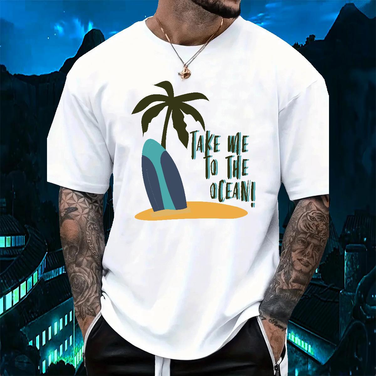 Loose tree 230g Pure Cotton Men Tshirts Beach Breathable Short Sleeve Man T Shirts Fashion Plus Size Custom Tops