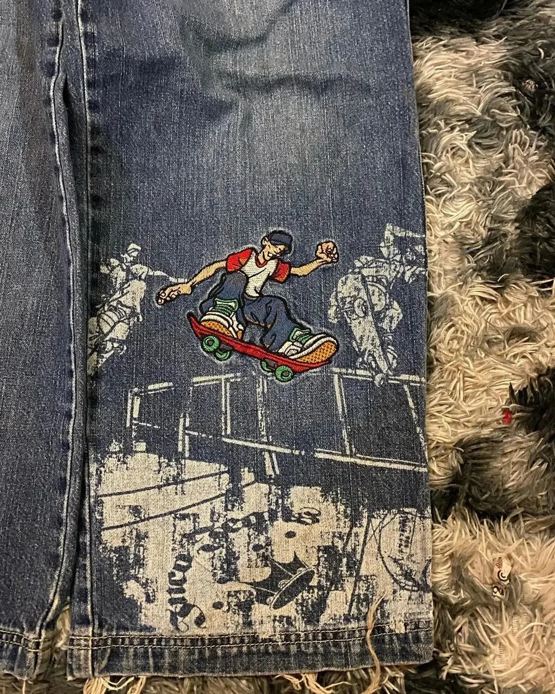 Jeans for Men JNCO Streetwear Y2K Haruku Hip Hop Skateboard Graphic Retro Blue Baggy Jean Gothic High Waist Wide Leg Trouser 240819
