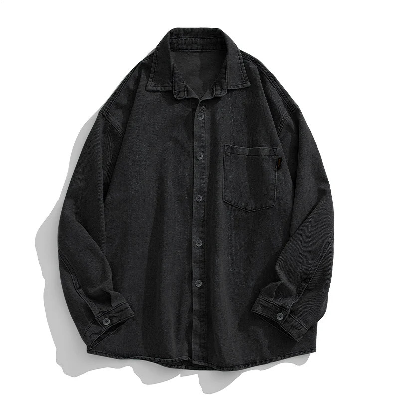 Solid color denim jacket with a single breasted collar mens oversized fashion Harajuku casual 240809