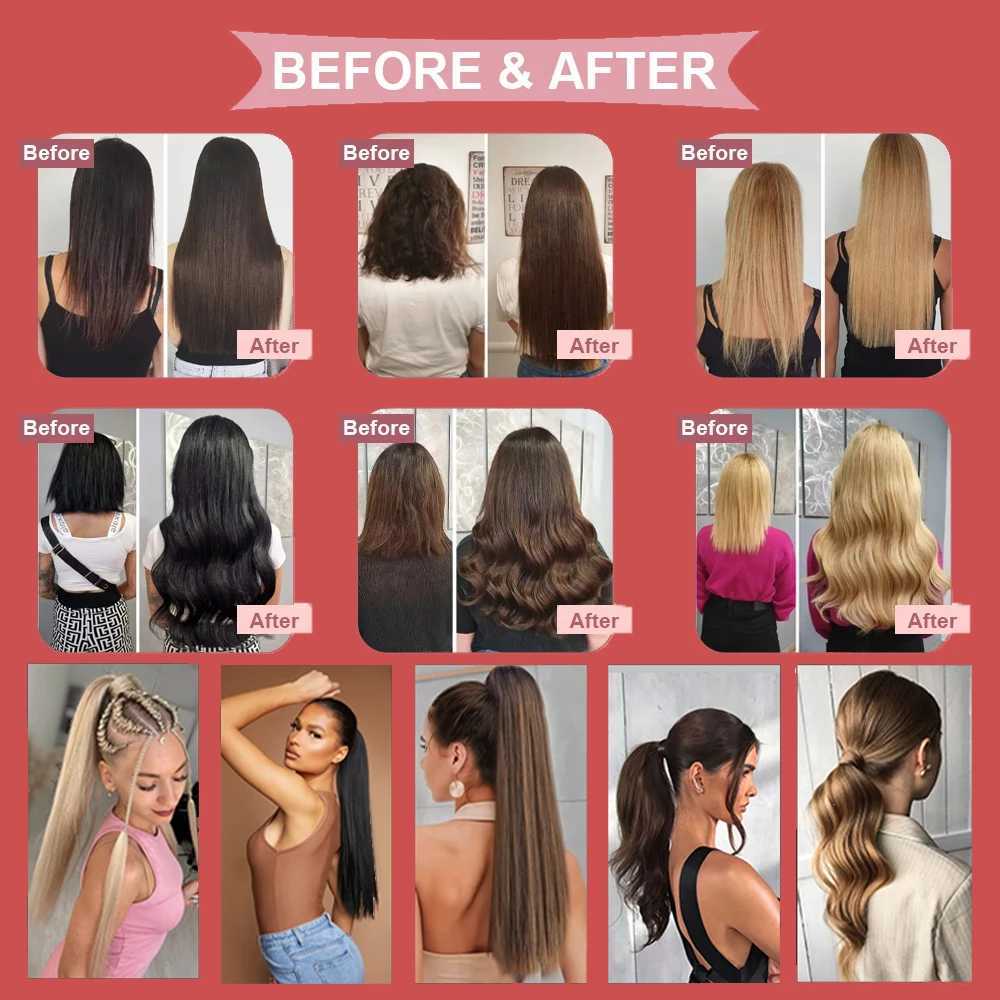 Ponytail extends around the magic wrap of hair adding hair. True ponytail extends from human hair to female 22 inches brown 2# 100g W240817