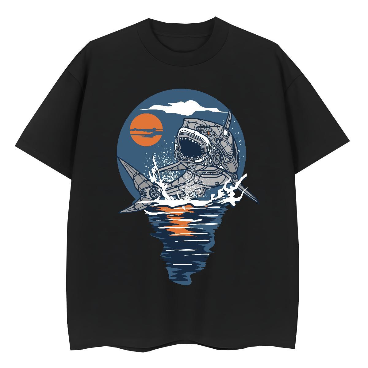 2024 Casual Women Tshirts Spring Summer Comfortable Tops Tees Designer 230g Pure Cotton shark DIY Printed T Shirt For Woman