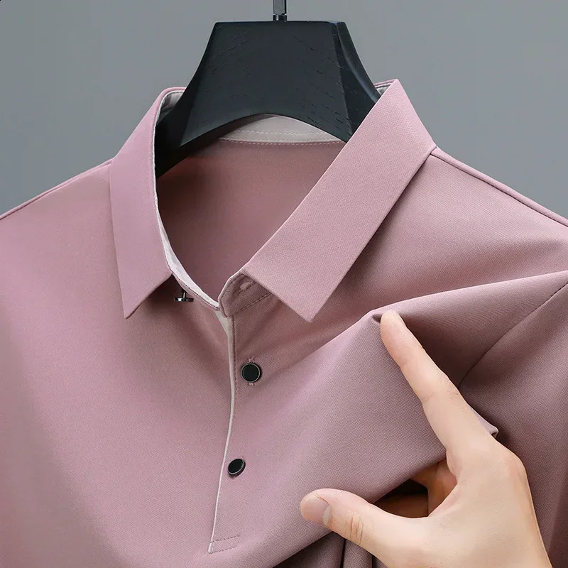 Men brown short-sleeved polo shirt middle-aged lapel T-shirt solid color business casual half sleeve dad fashion polo shirt 240820