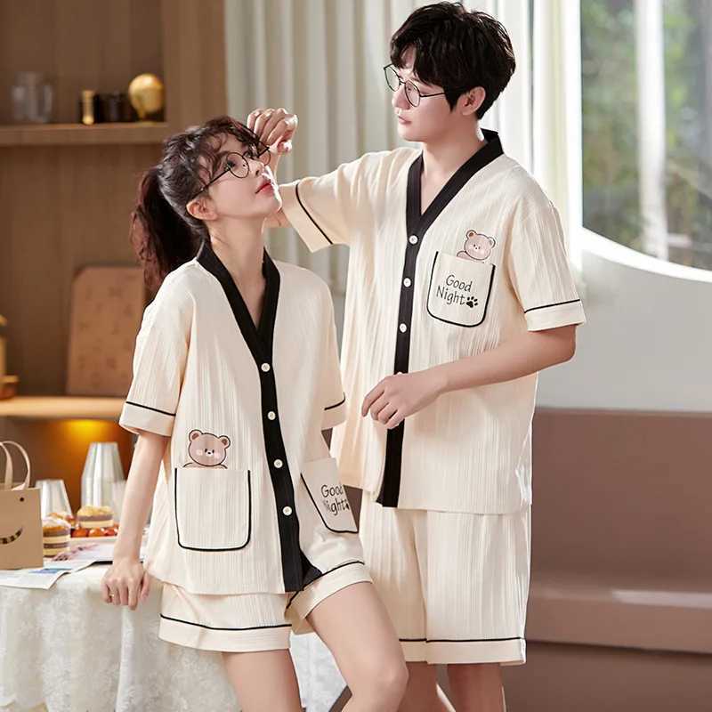 Summer couple pajamas set cartoon mens pajamas casual cotton short sleeved womens kimono pajamas mens unprinted pajamasW240719