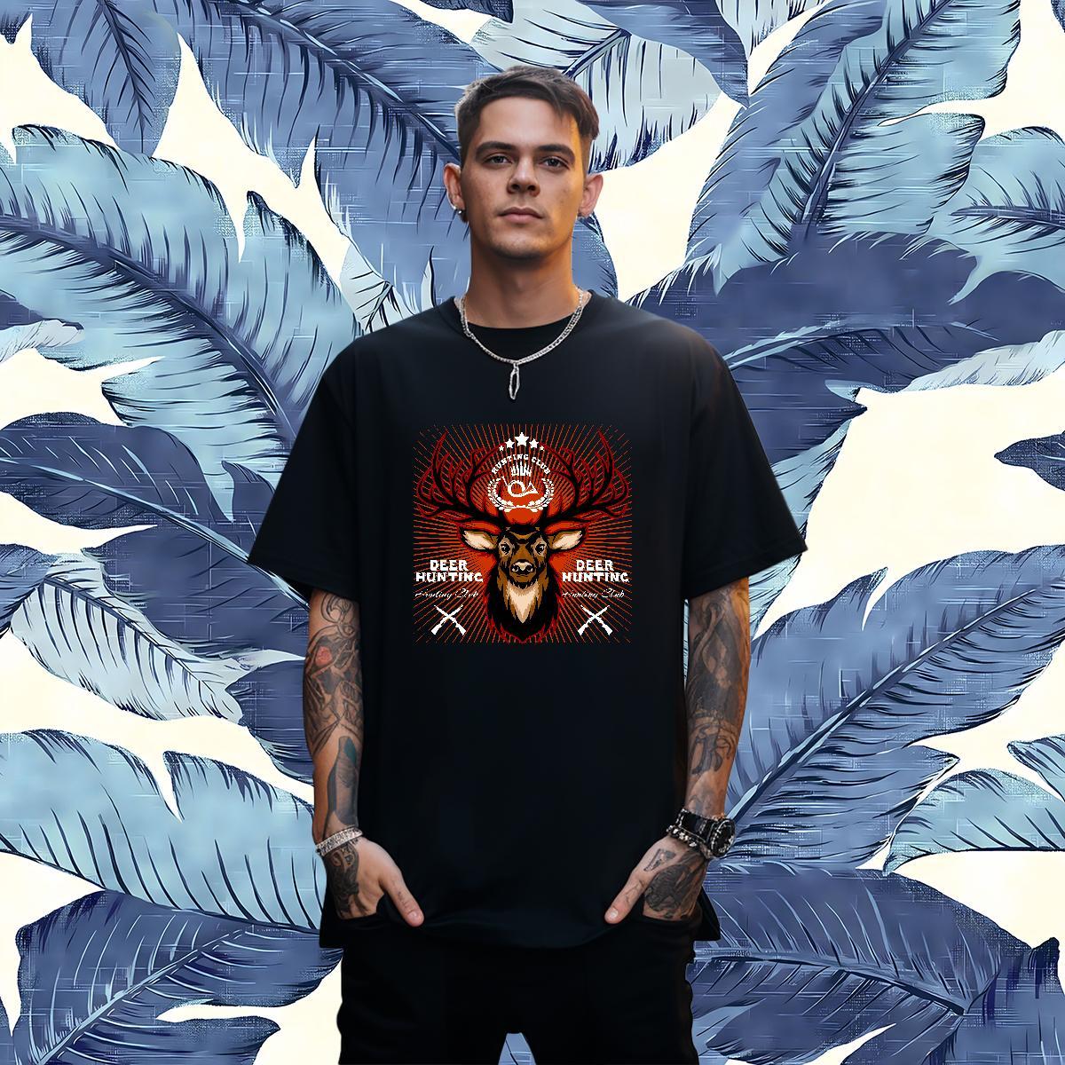 Classic T Shirt For Man deer Breathable Short Sleeve Hip Hop Custom Print Plus Size 100% Cotton 230g Mens Tshirts 2024 Clothings