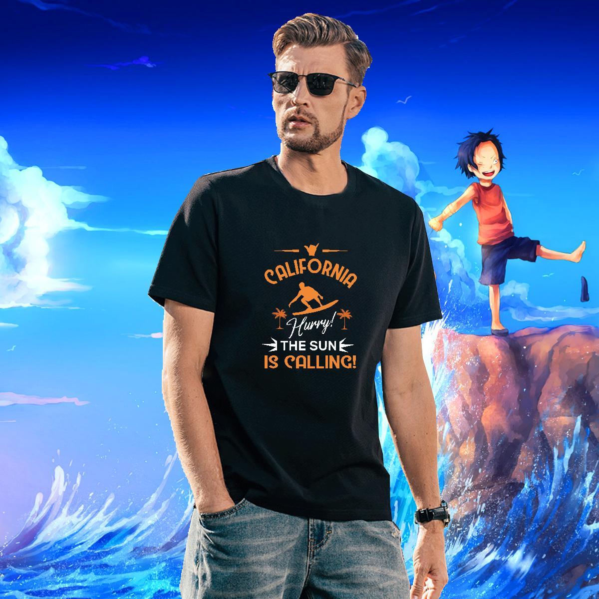 Loose Tshirts Daily Wear 230g Cotton Asian Size Crew Neck wave T Shirt For Man 2024 Clothes