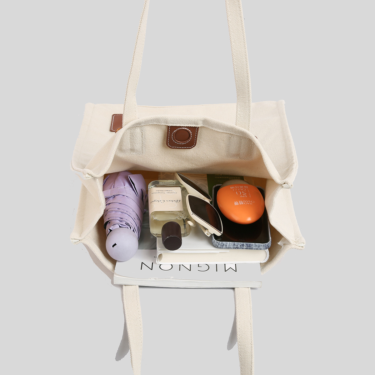 Paris street fashion women's beige classic canvas tote fashionable large capacity simple casual student bag
