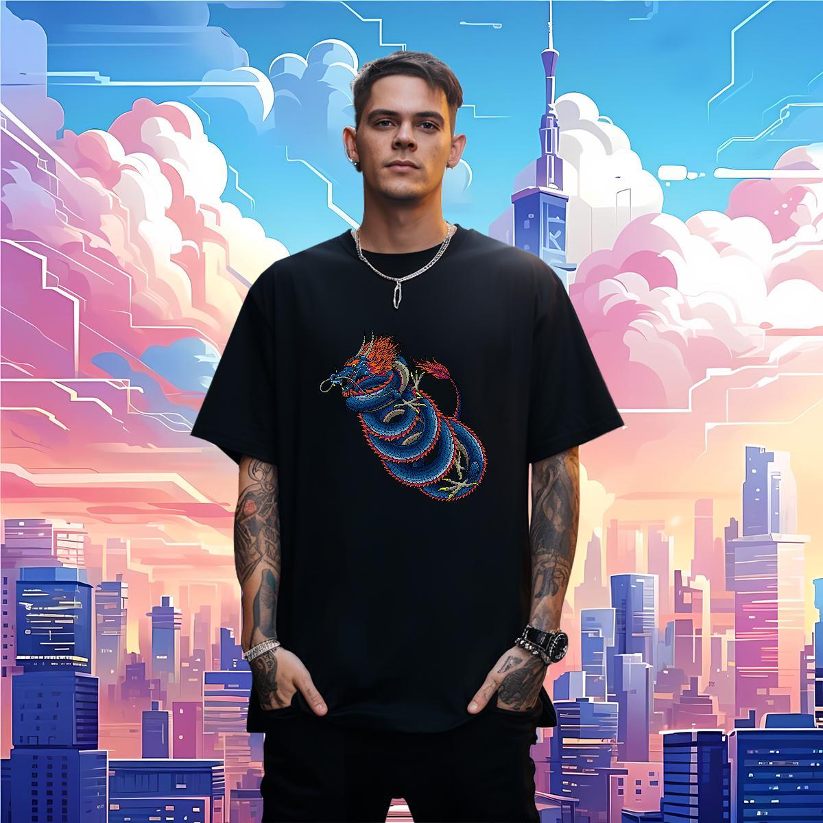 T-Shirts 230g Cotton dragon Daily Wear Breathable Crew Neck Custom Printing Men Tops Tees Free Shipping Comfortable Top Tees