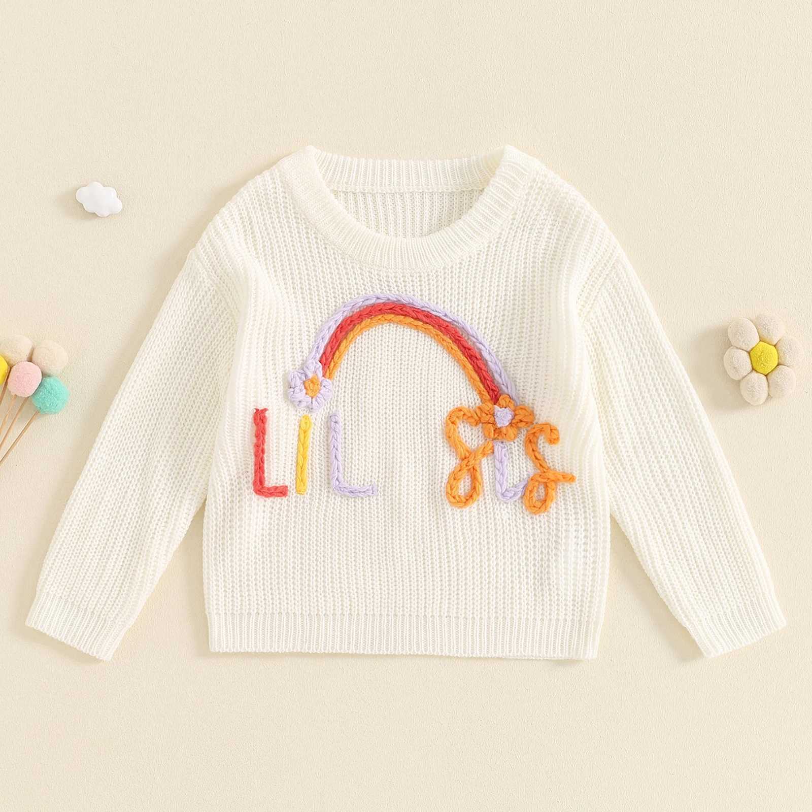 FOCUSNORM 0-5Y Little Girls Sweater Jacket Long Sleeve Rainbow Letter Embroidered Warm Knitted Pulling Knitted W240820
