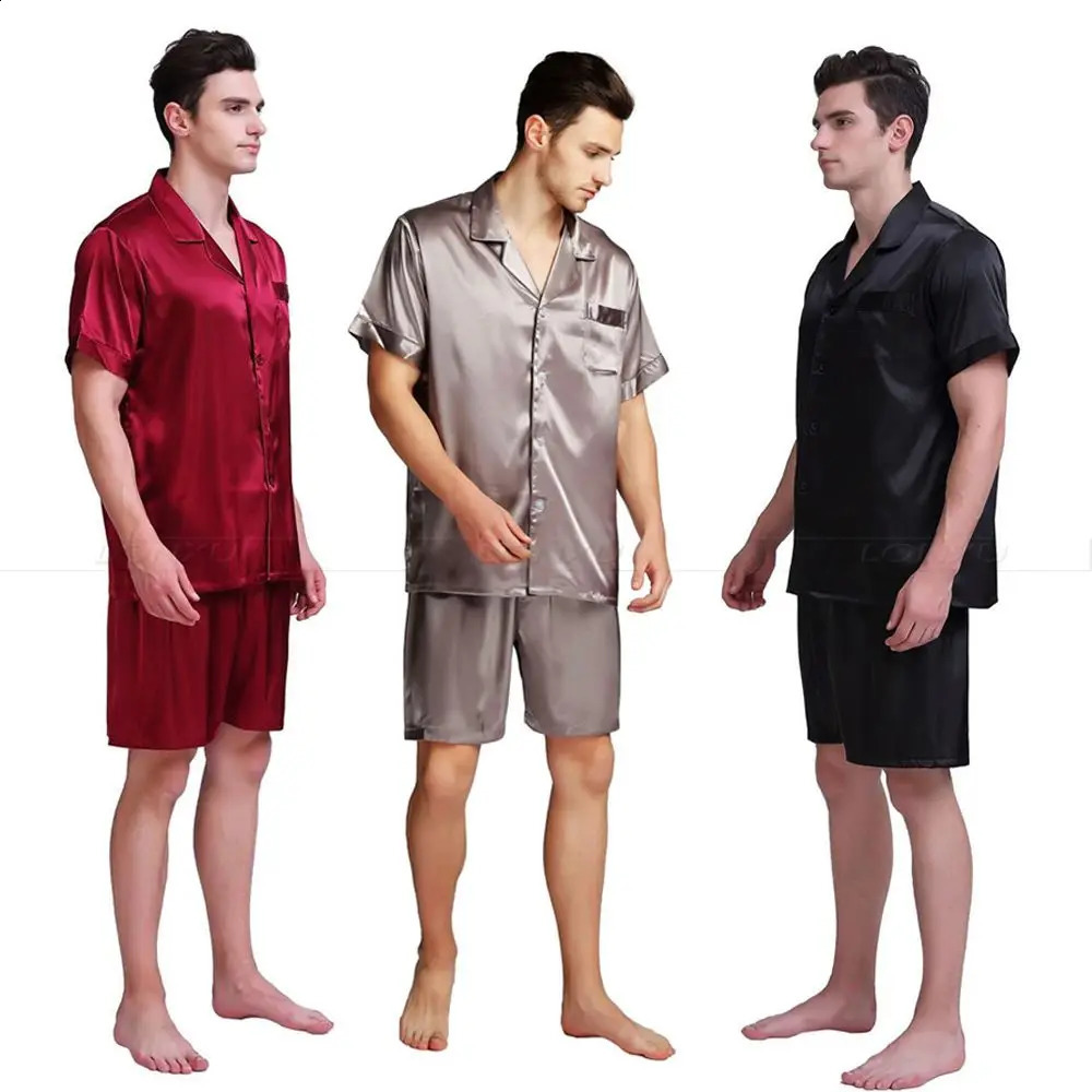 Mens Silk Satin Pajamas Pyjamas Short Set Sleepwear Set Loungewear U.S.SMLXL2XL3XL4XL Solid__s 240819