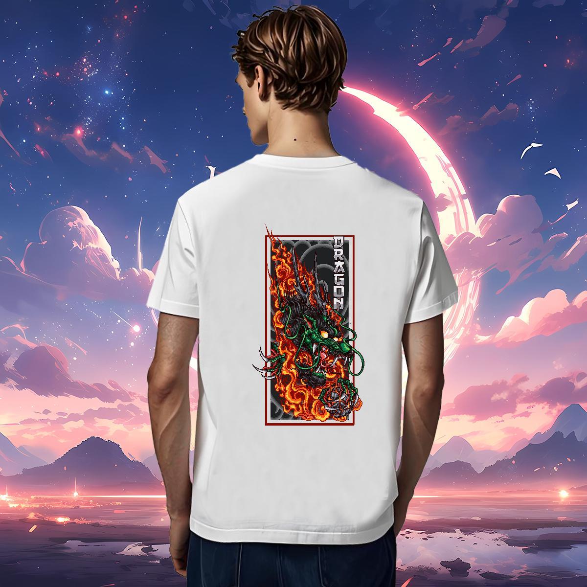 T shirt 230g 100% Cotton fire Summer Casual Breathable Short Sleeve Skull Men Clothes T-Shirt 2024 High Quality Top Tees