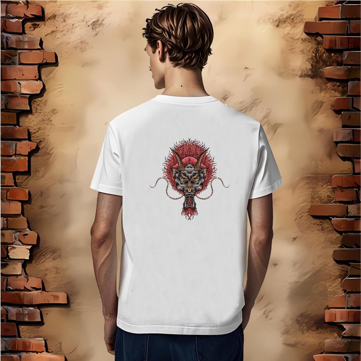 Man T Shirts 230g Pure Cotton dragon Casual Beach Crew Neck Breathable Cartoon Printing L-4XL Tshirts Custom Free Shipping Tops Shirt