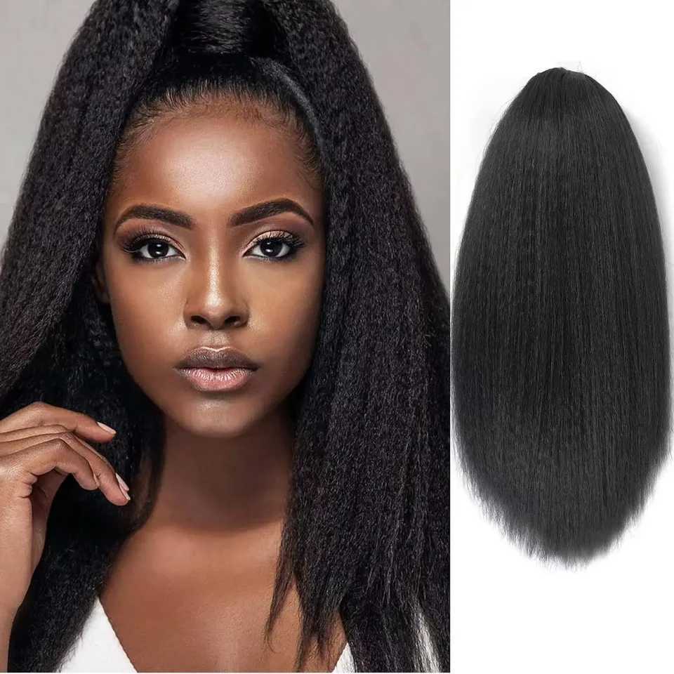Synthetic Wig Natural Fluffy Black Yaki Grasps Womens Ponytails W240817