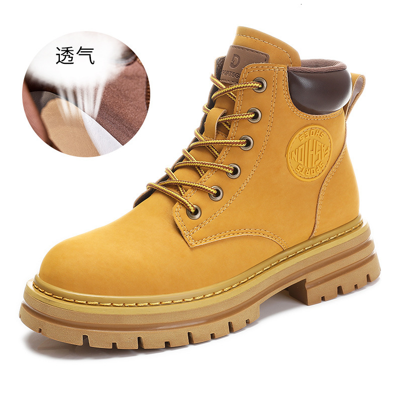 Ddmysports Gaoding Yellow Autumn New Versatile Thick Soled Martin English Style Short Women S Genuine Leather Boots Children OUTDOOR