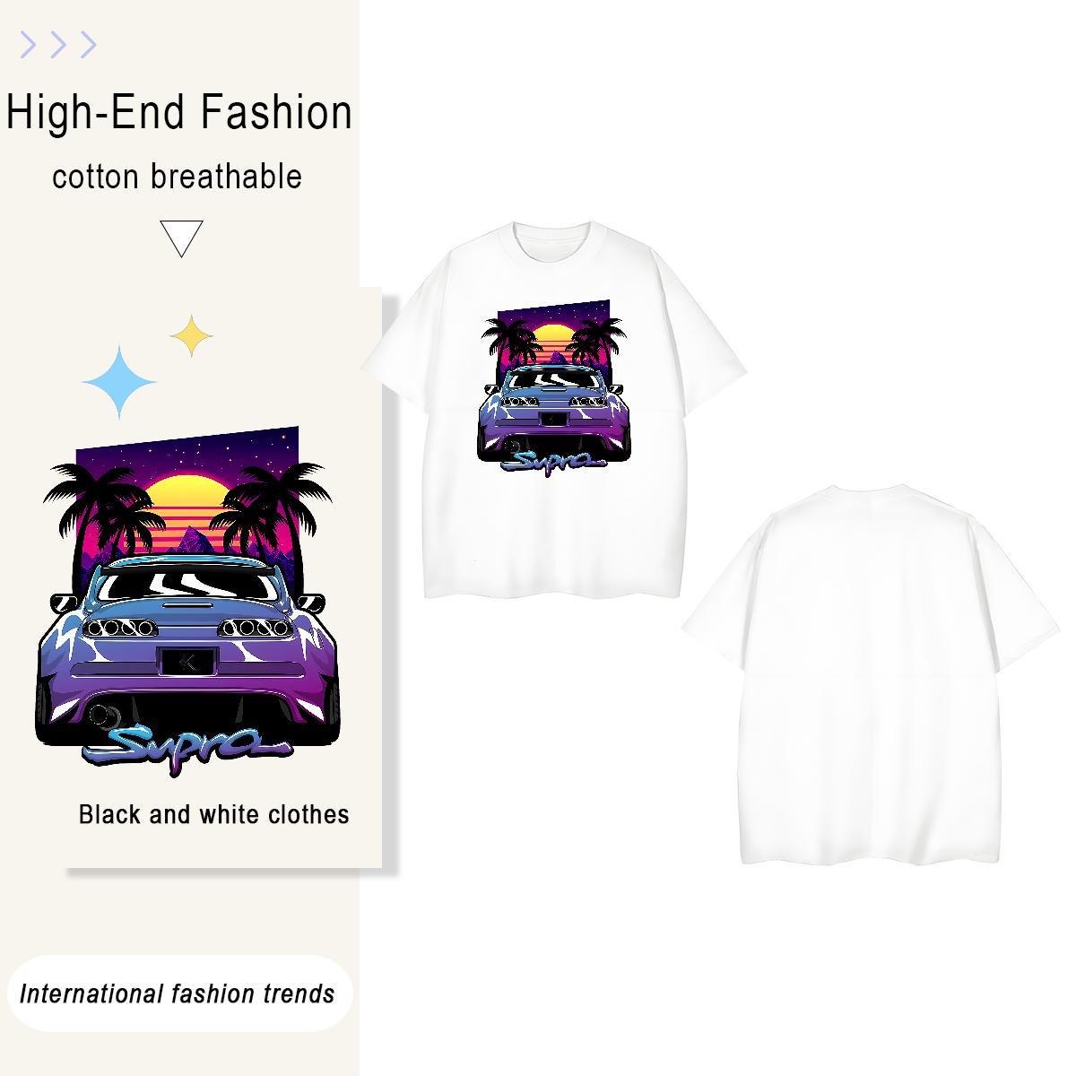 High Quality car 100% Cotton 230g Men Clothes T-Shirt Casual Beach Crew Neck Breathable Mens T Shirts Wholesale Custom Cartoon Top Tees
